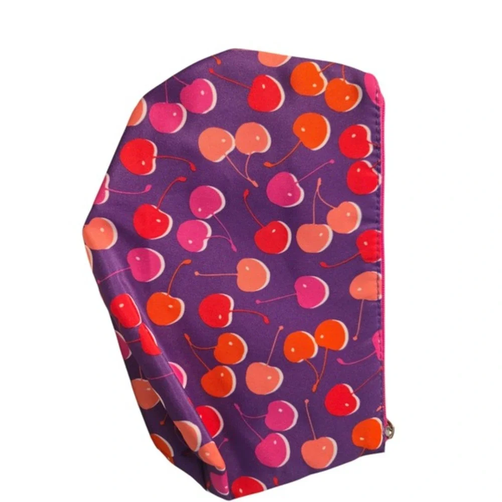 Clinique Cherry Print‎ Cosmetic Bag Purple Pink Orange Zipper Pouch Women